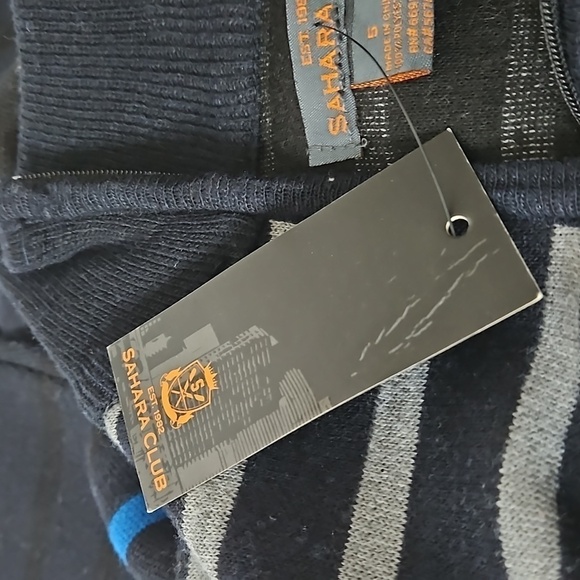 Sahara Club Bo Pullover Sweater  Quarter zip size 5 Navy  Grey Strip  NWT - Picture 6 of 7